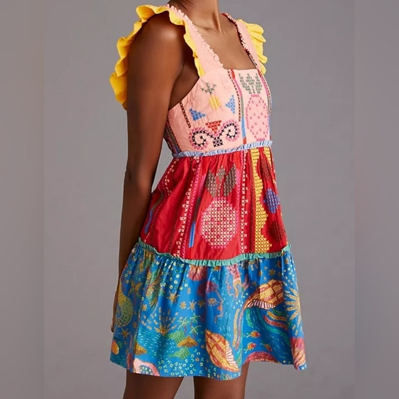 FARM Rio Dresses & Skirts - Farm Rio Tropical Mini Dress XL Chic Feminine Summer Embroided Cotton Tiered